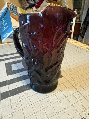 vintage Seneca Glass pitcher in the "Driftwood" pattern